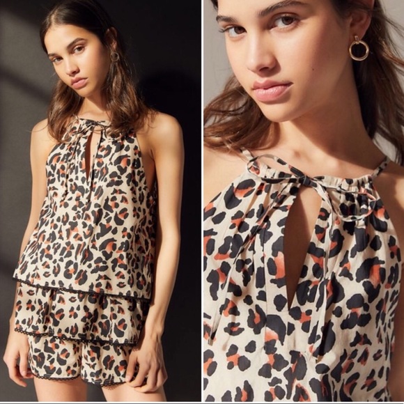 Urban Outfitters Pants - UO Kendal Keyhole Cutout Tiered Romper Leopard LG